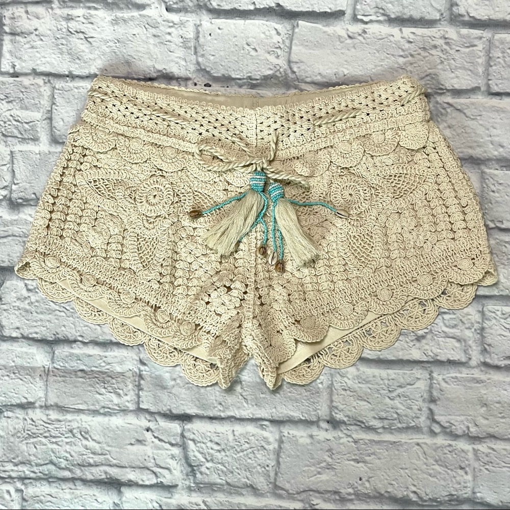 Surf Gypsy Crochet Tassel Tie Shorts Swim Cover Up Size Small